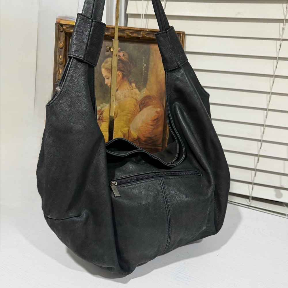 Genuine Leather Slouchy Hobo Bag – Black – Soft Pebbled Leather – Made in Italy - Picture 3 of 6
